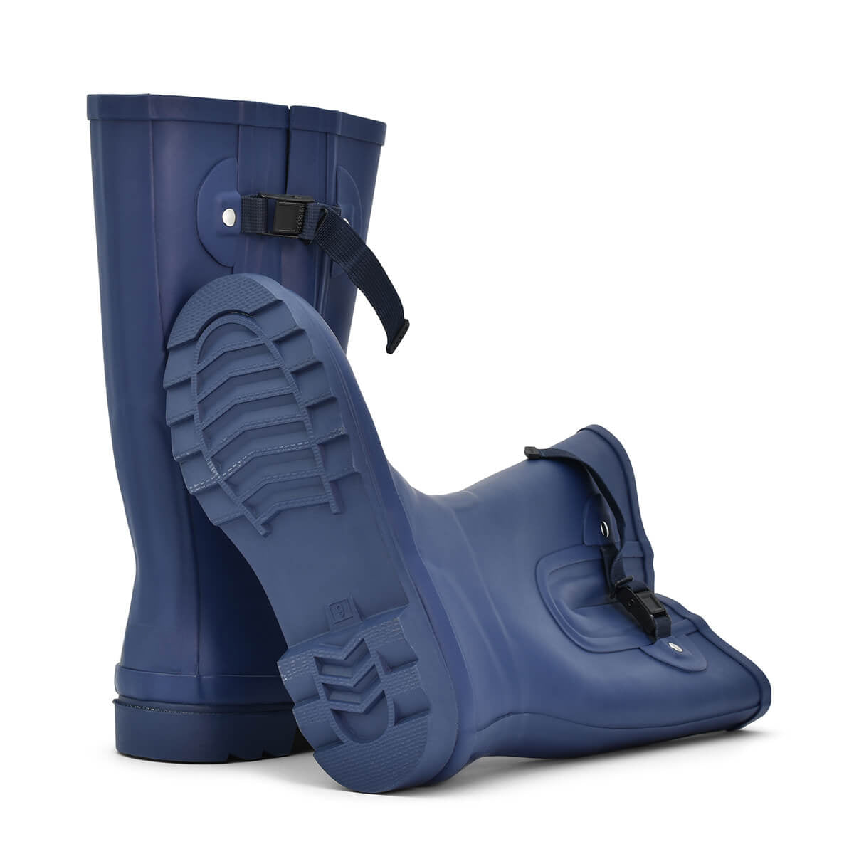 Blue wellies with deep sturdy tread