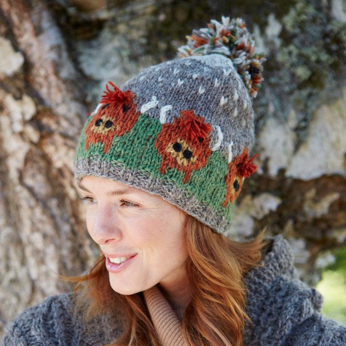 Lady wearing a bobble beanie