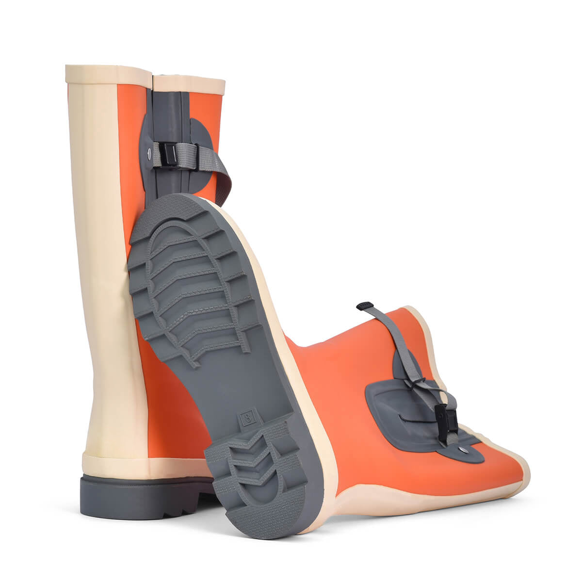 Waterproof orange wide leg wellies