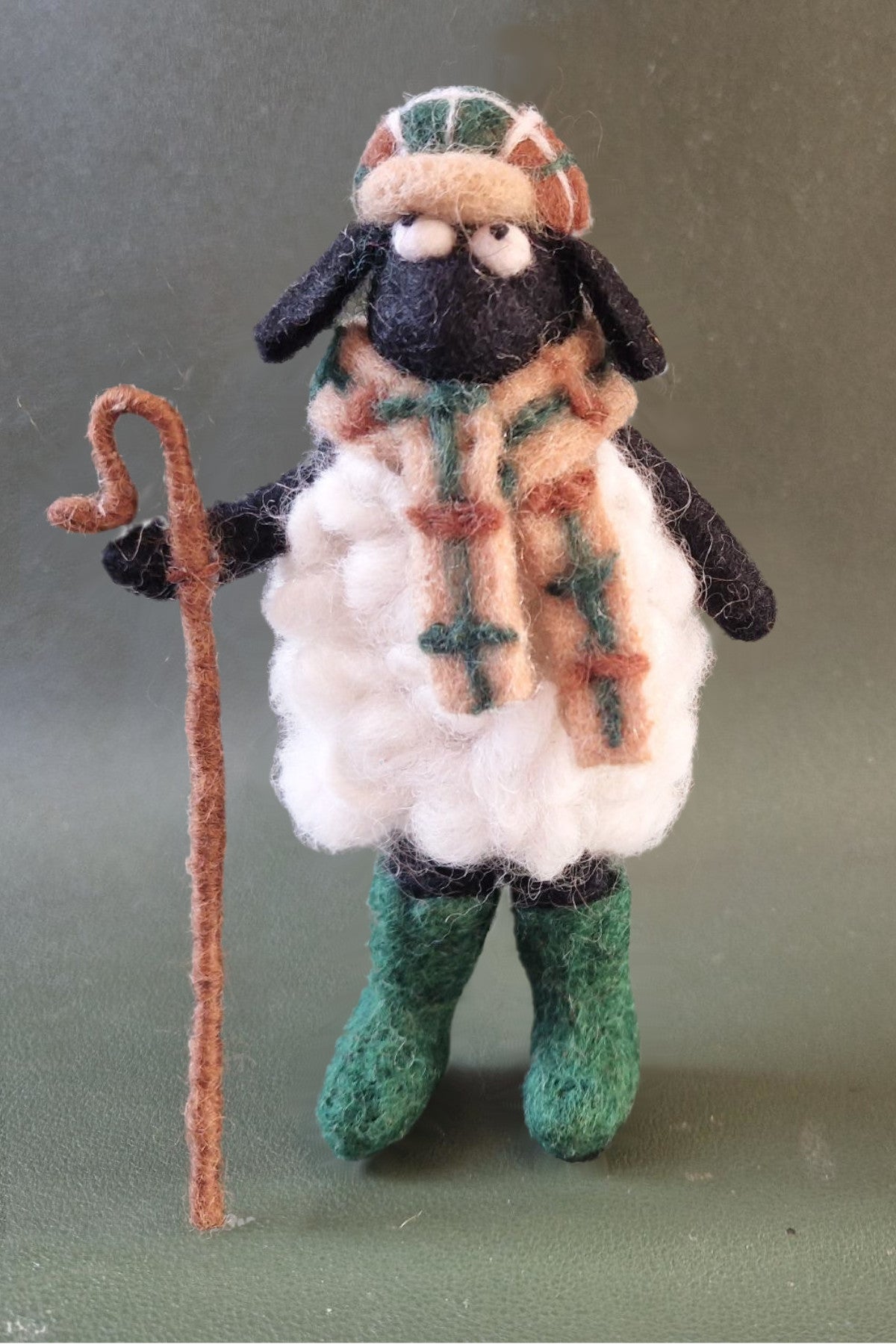Super cute upright felted sheep with green wellies