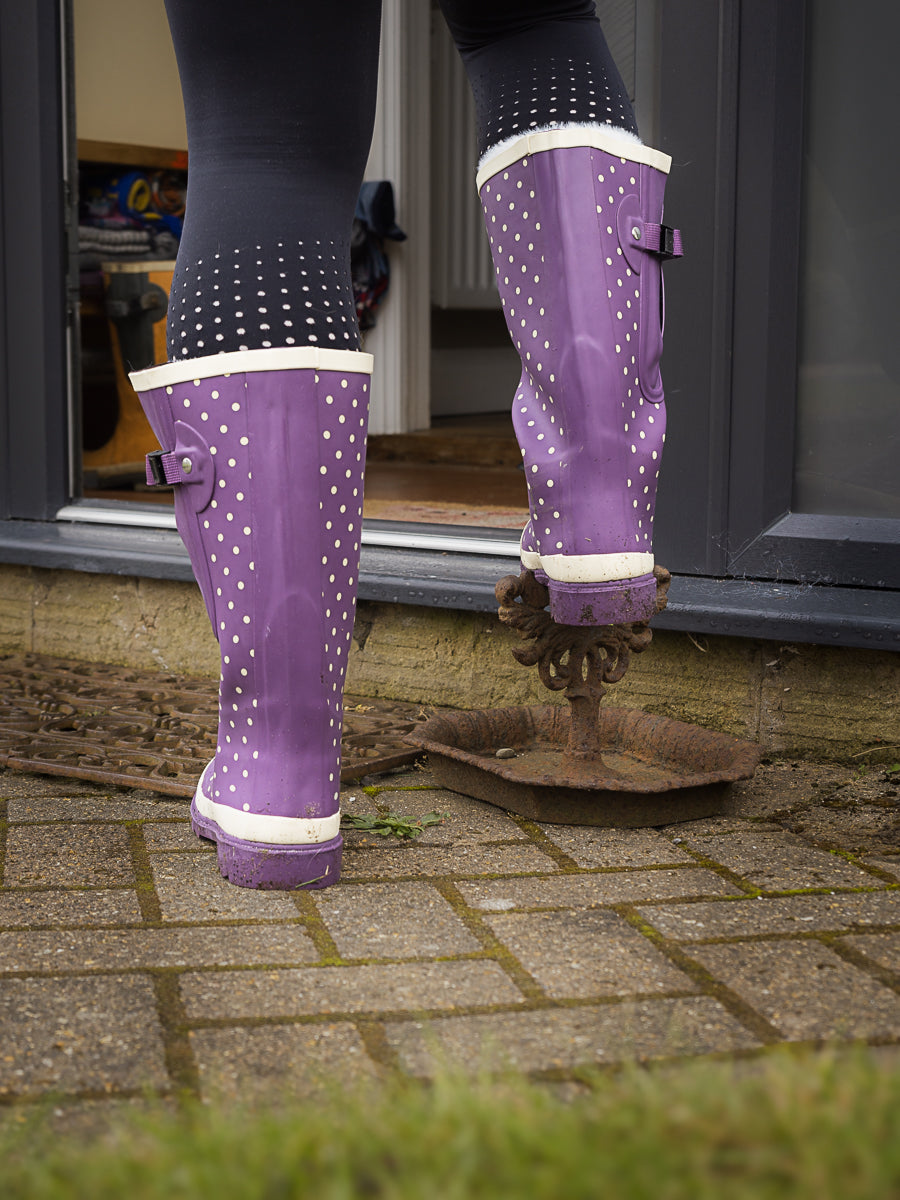 Tall Purple Polka Wide-Calf Wellies (Rain Boots) – Expandable Fit up to 50 cm
