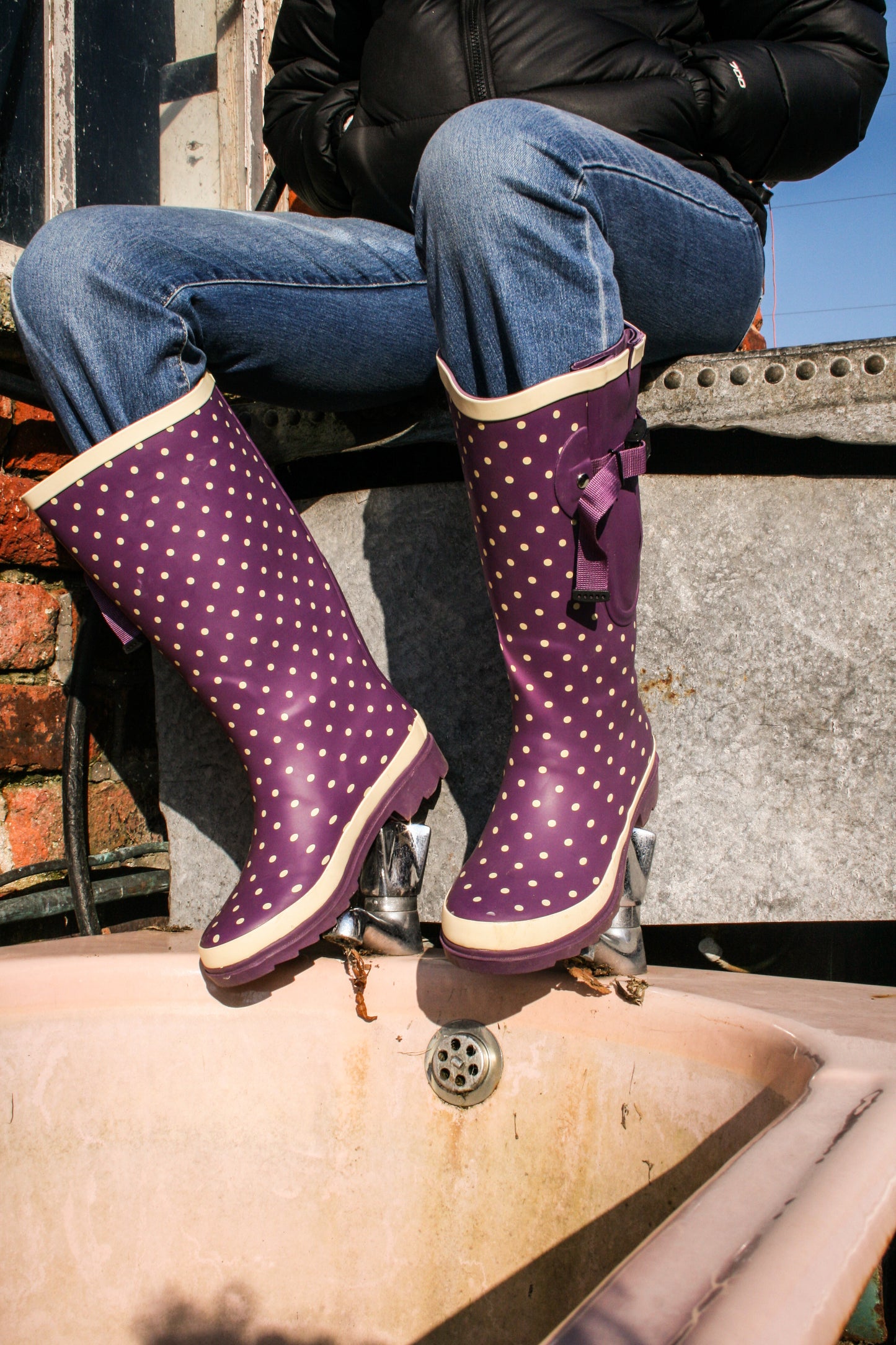 Purple wellies for urban exploring