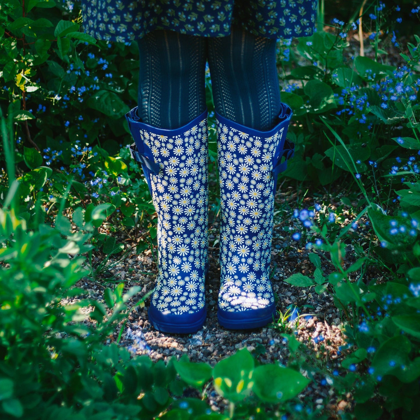 daisy wellies in use on garden path