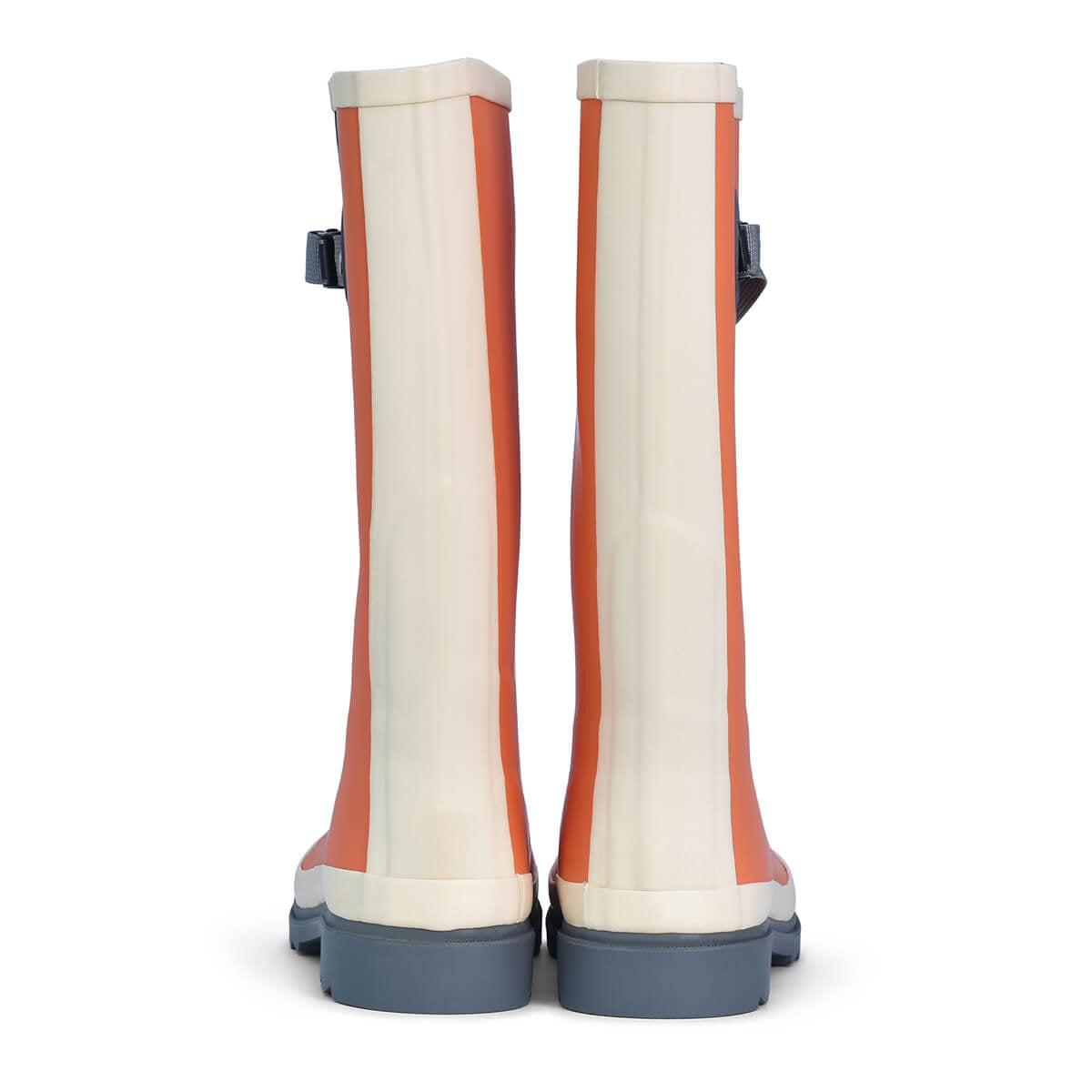 Wide calf orange wellies for muddy autumn days and rainy winters