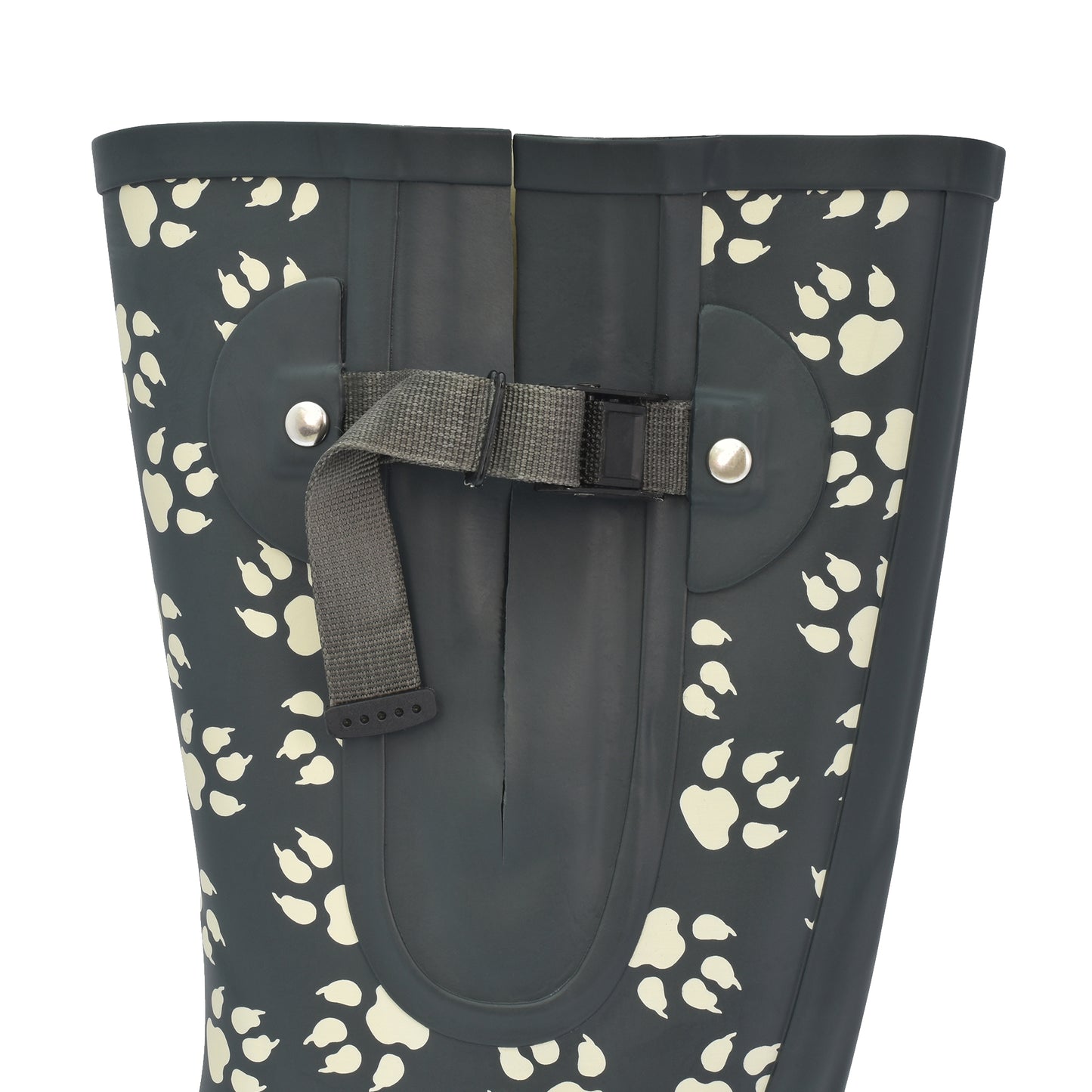 Women’s wide calf wellingtons with dog paw design – grey boots for outdoor adventures