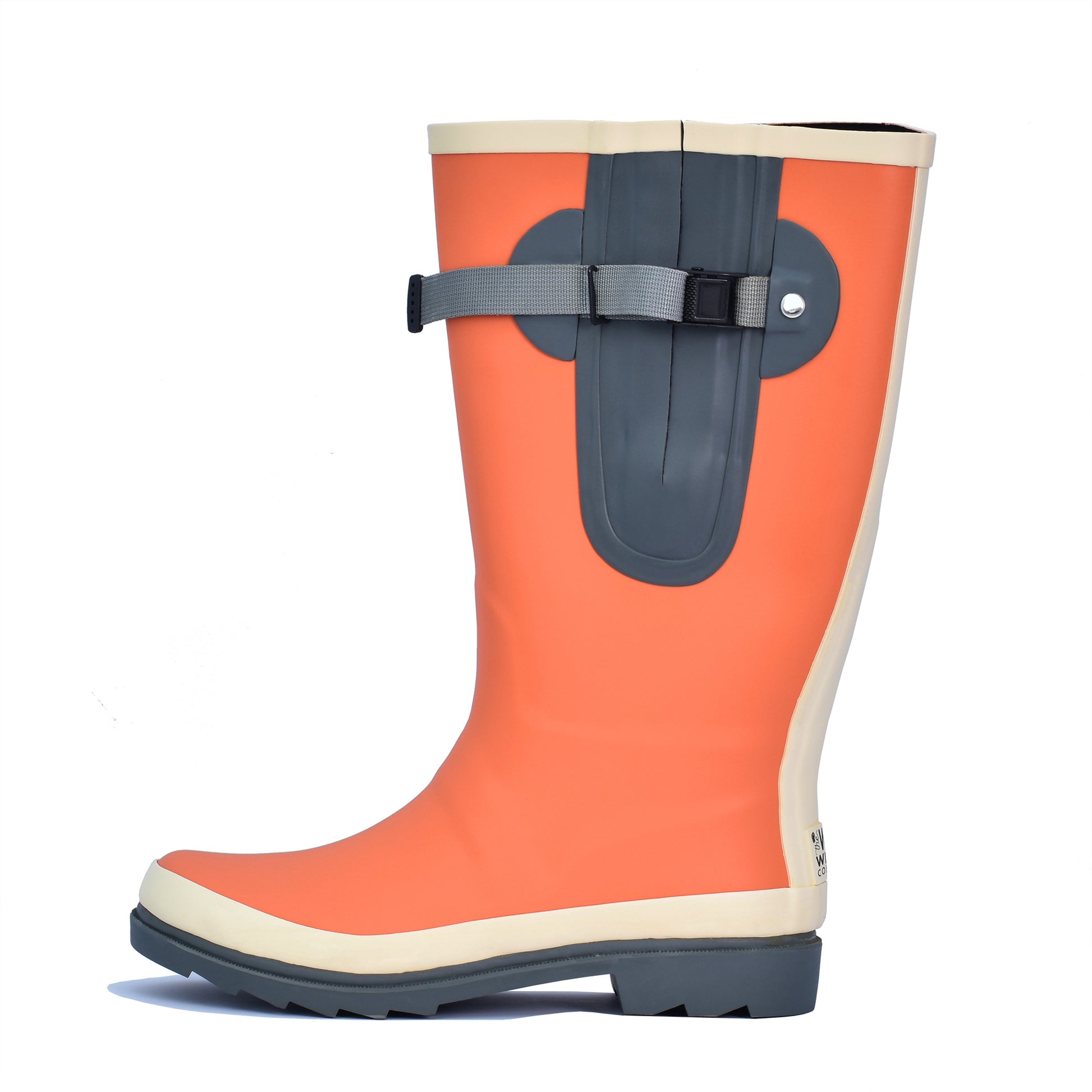 Women’s orange rain boots with wide calf fit – perfect for wet weather walks
