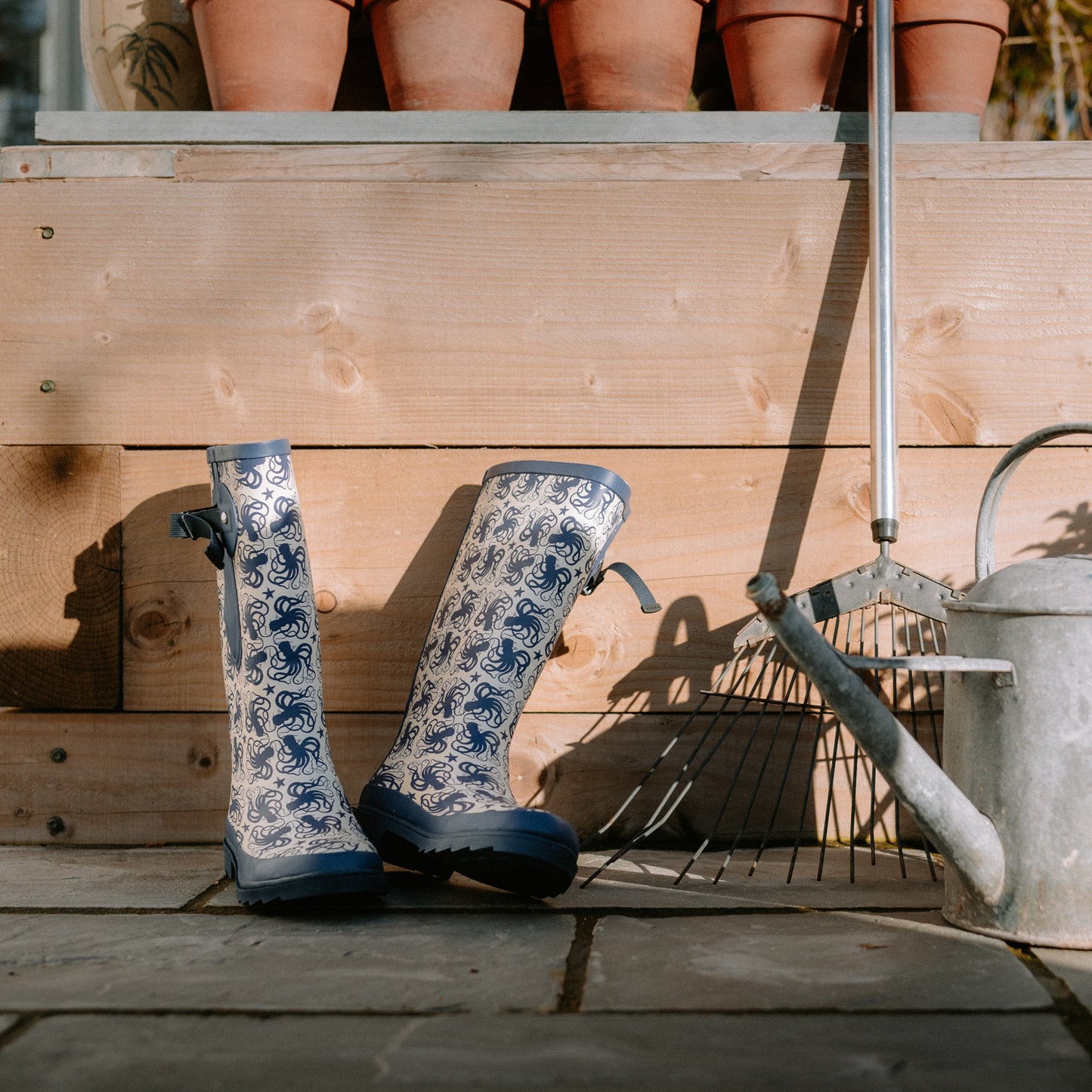 Octopus patterned wide calf wellingtons exclusive to The Wide Welly Company