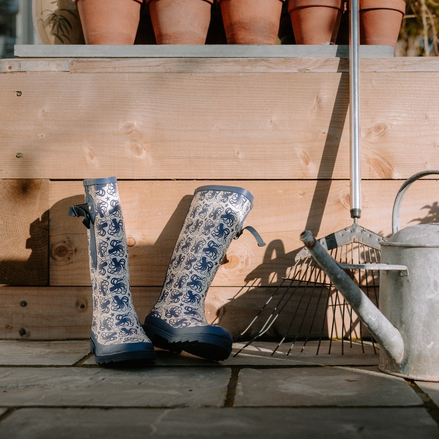 wellies in the garden