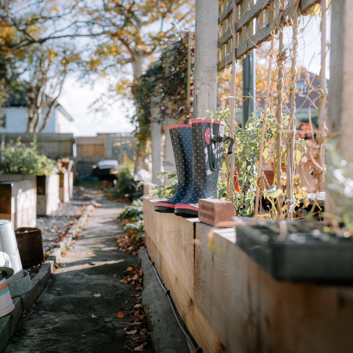 wellies left in garden