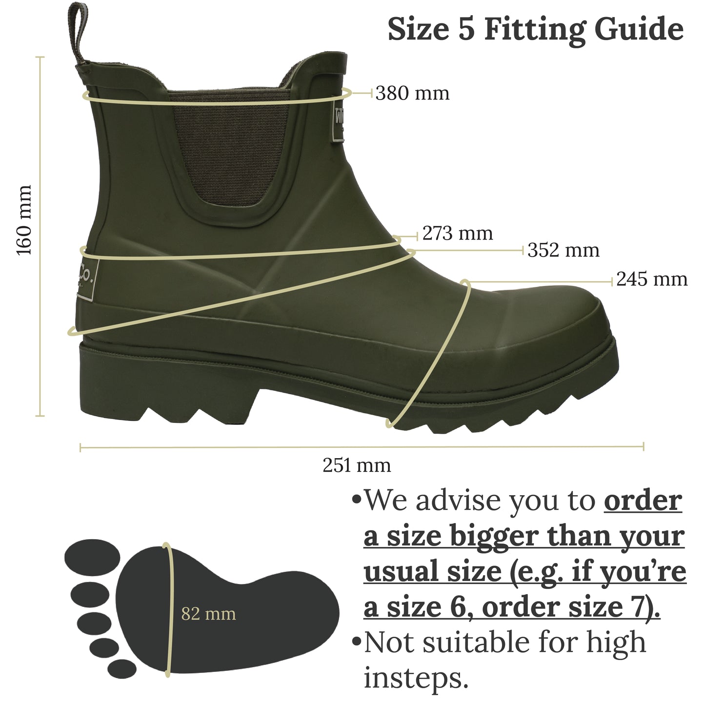 Khaki Rubber Pull on Ankle Boots – Comfortable E-Fit Foot, Neat Ankle Fit