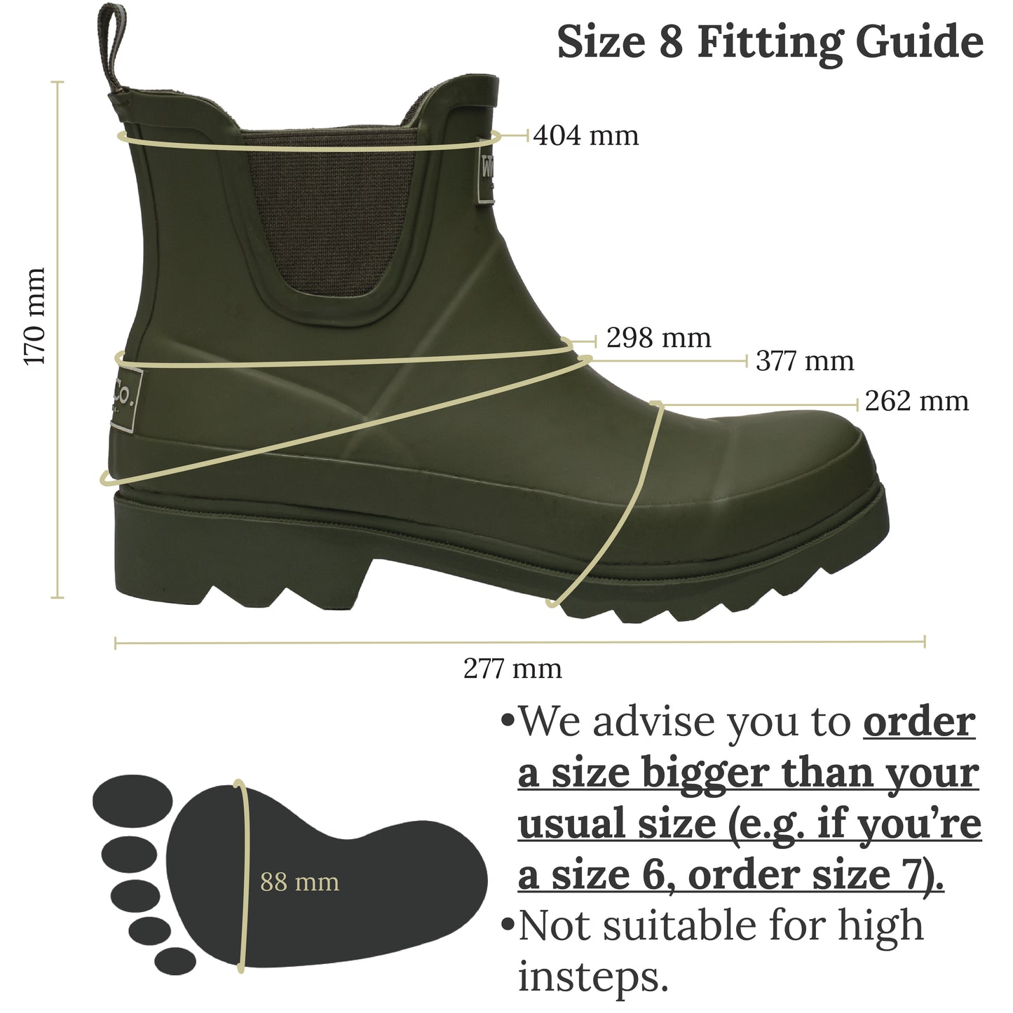 Khaki Rubber Pull on Ankle Boots – Comfortable E-Fit Foot, Neat Ankle Fit