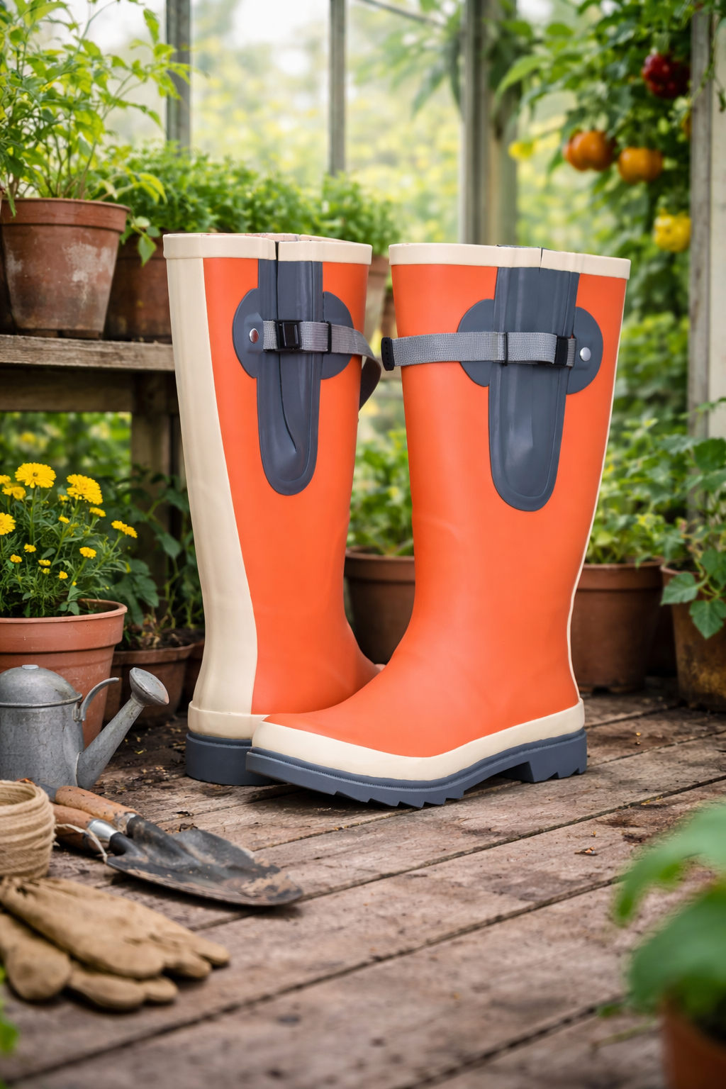 Tall Orange Wide-Calf Wellies (Rain Boots) – Expandable Fit up to 50 cm