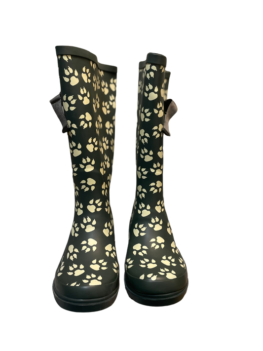 Wonky Paw Print  Wide Calf Wellington Boots