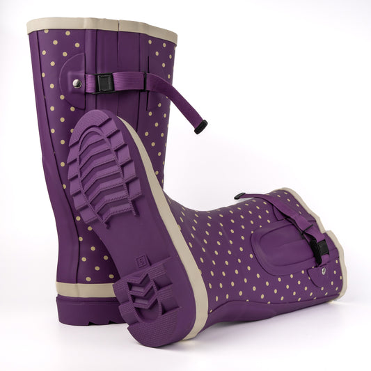 Tall Purple Polka  Wide-Calf Wellies (Rain Boots) – Expandable Fit up to 50 cm