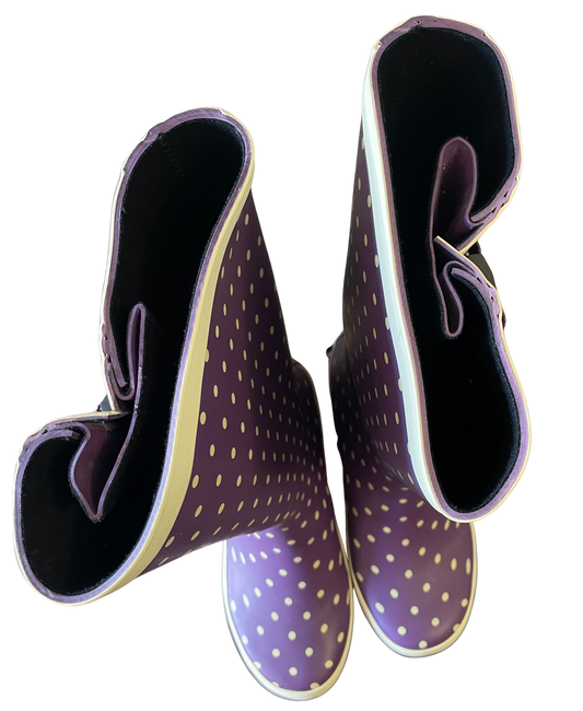 Wonky Purple Polka Dot Wide Calf Wellington Boots