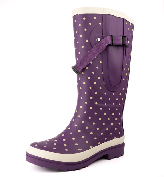 Funky purple polka dot rain boots