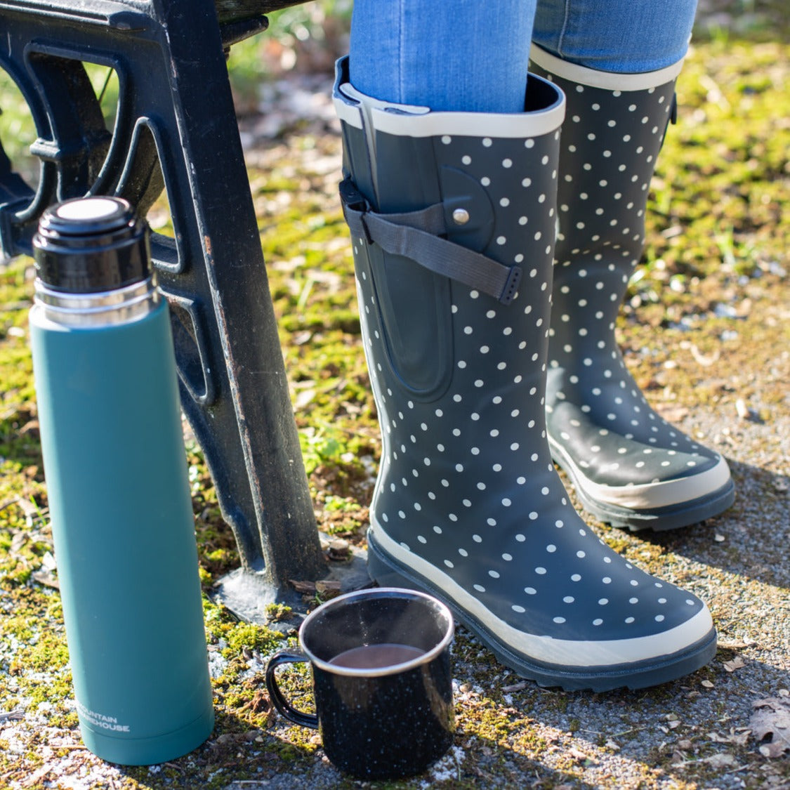 Spotty Grey Ladies Wide Calf Wellies – up to 50cm calf
