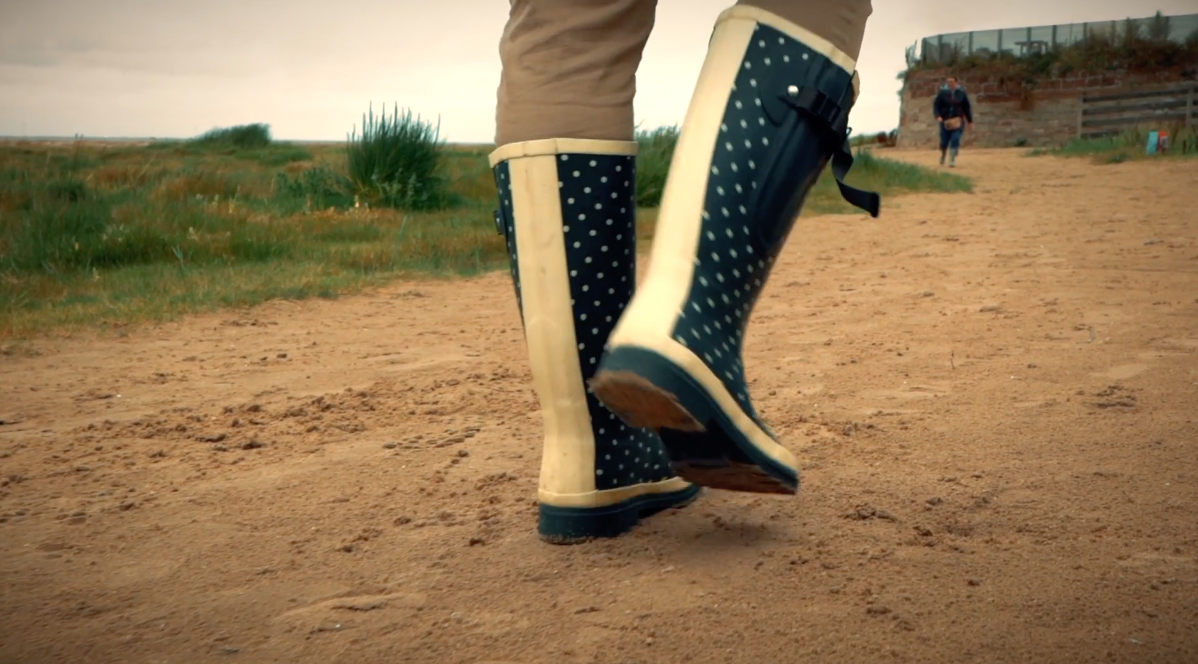 short video showing blue wellies in use on walk along beach