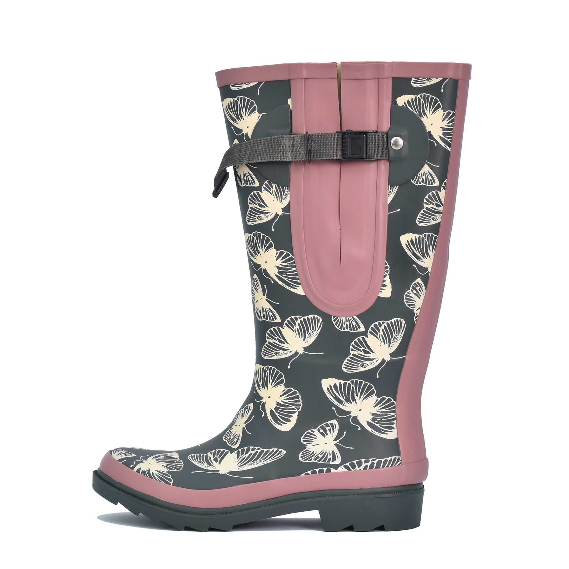 butterfly wellies with pink trim