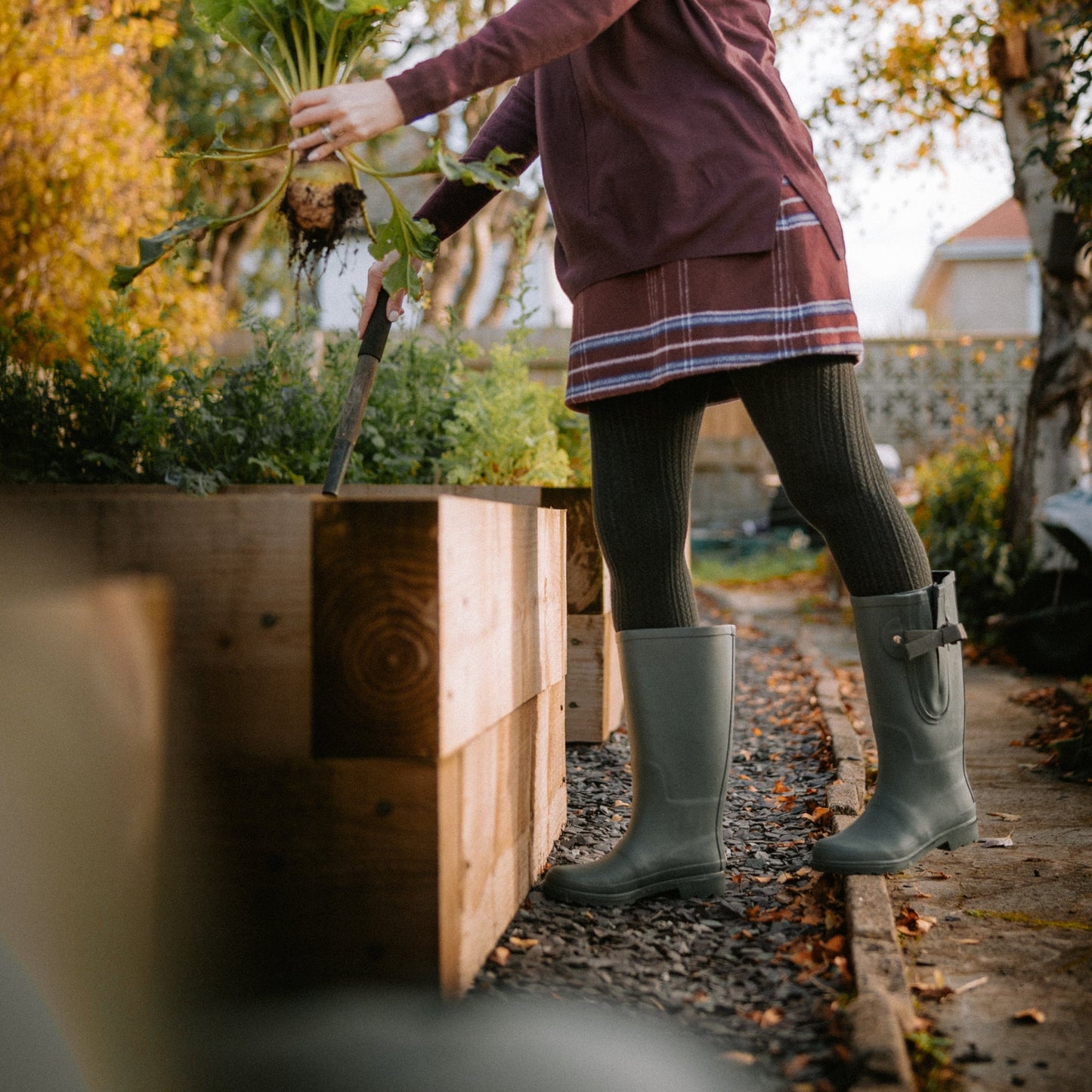 wearing wellies in allotment
