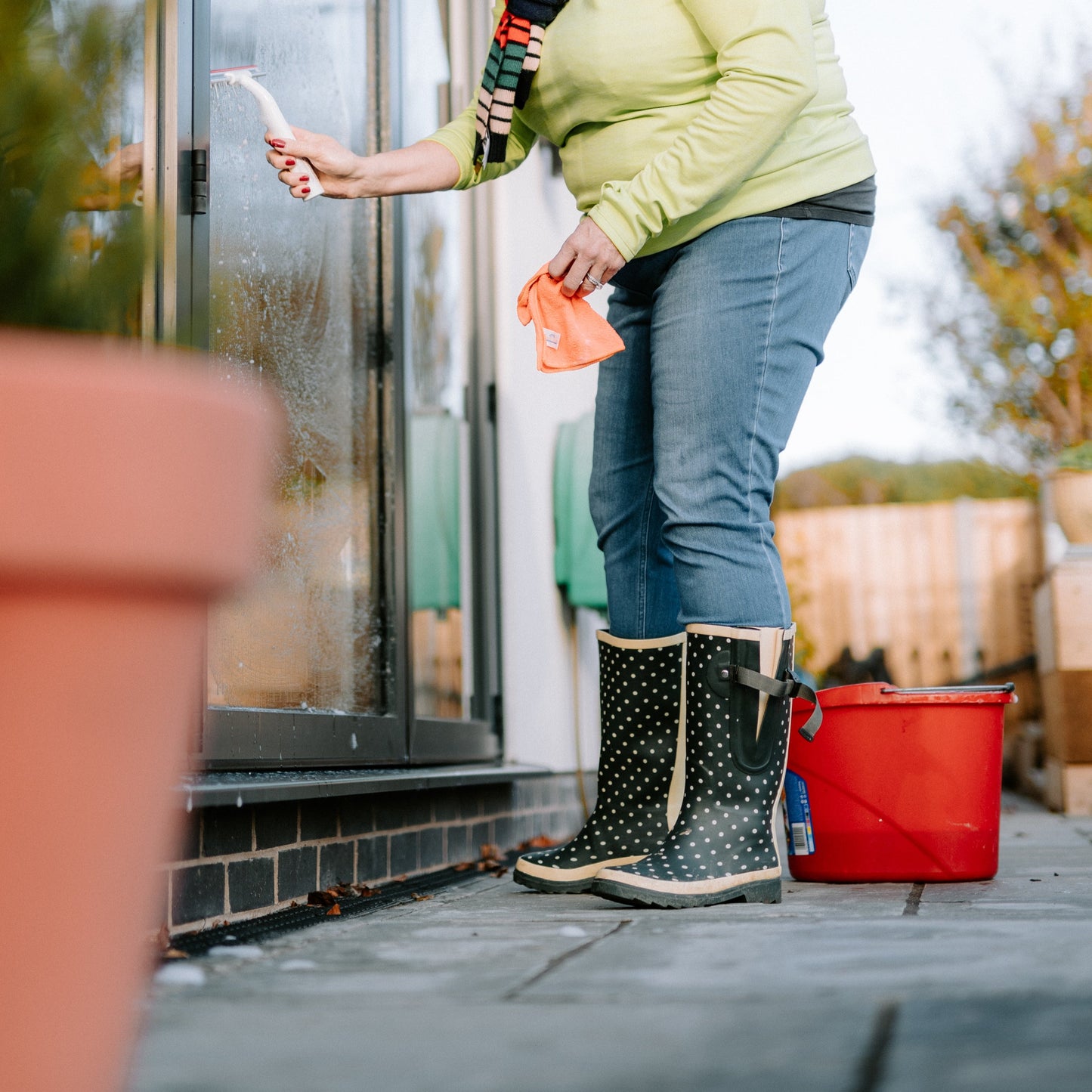 Great grey wellies for window cleaning!