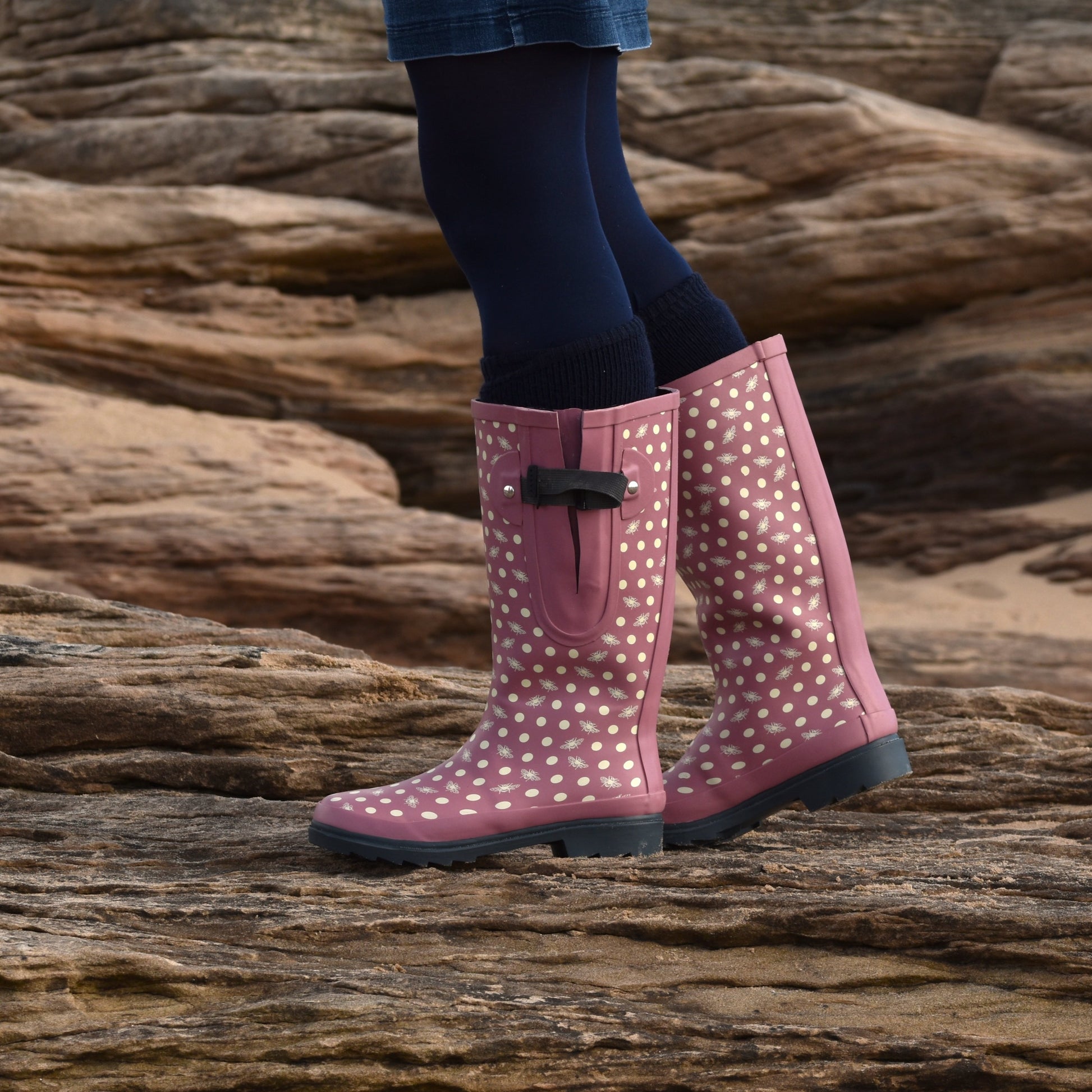 Tall Wellies Polka Dot Printed Wellies With Adjustable Back Gusset