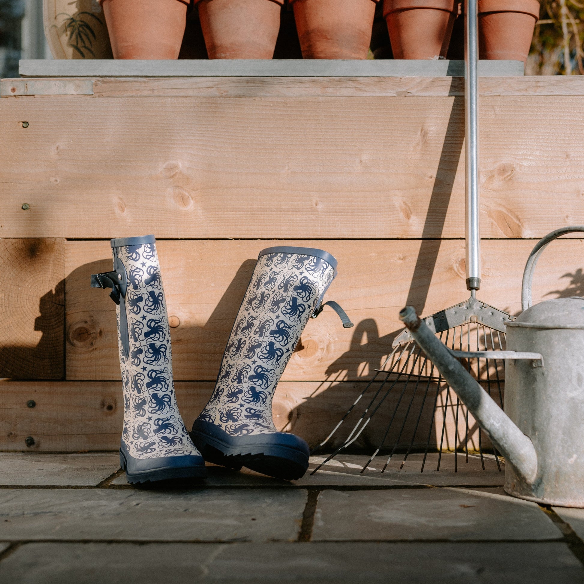 Octopus patterned wide calf wellingtons exclusive to The Wide Welly Company