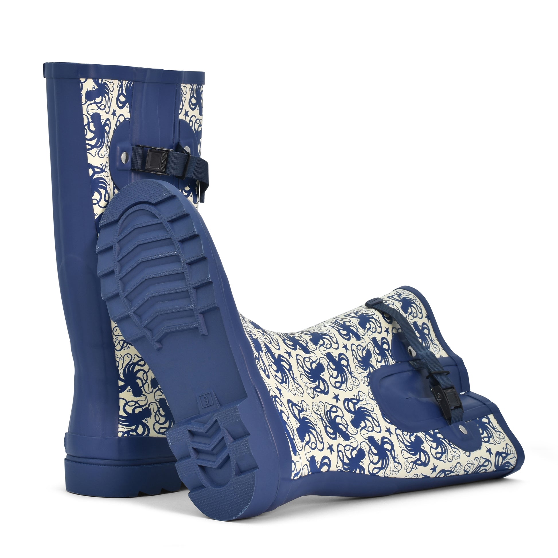 The Wide Welly Company’s blue octopus boots – wide calf, waterproof and functional"