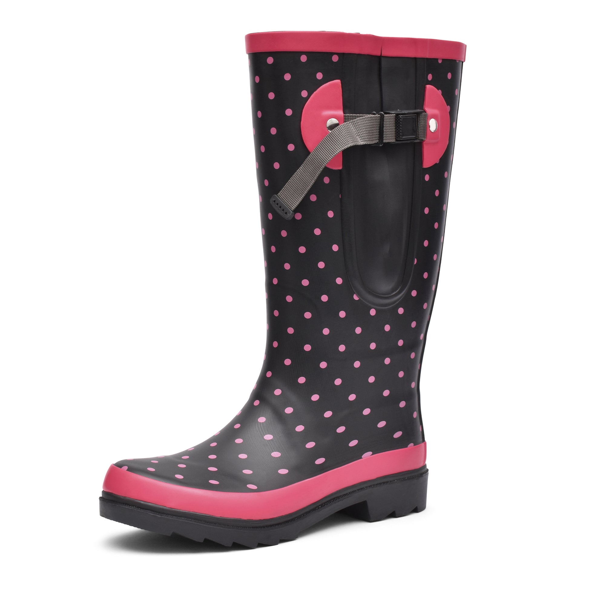 black spotty wellies with pink dots