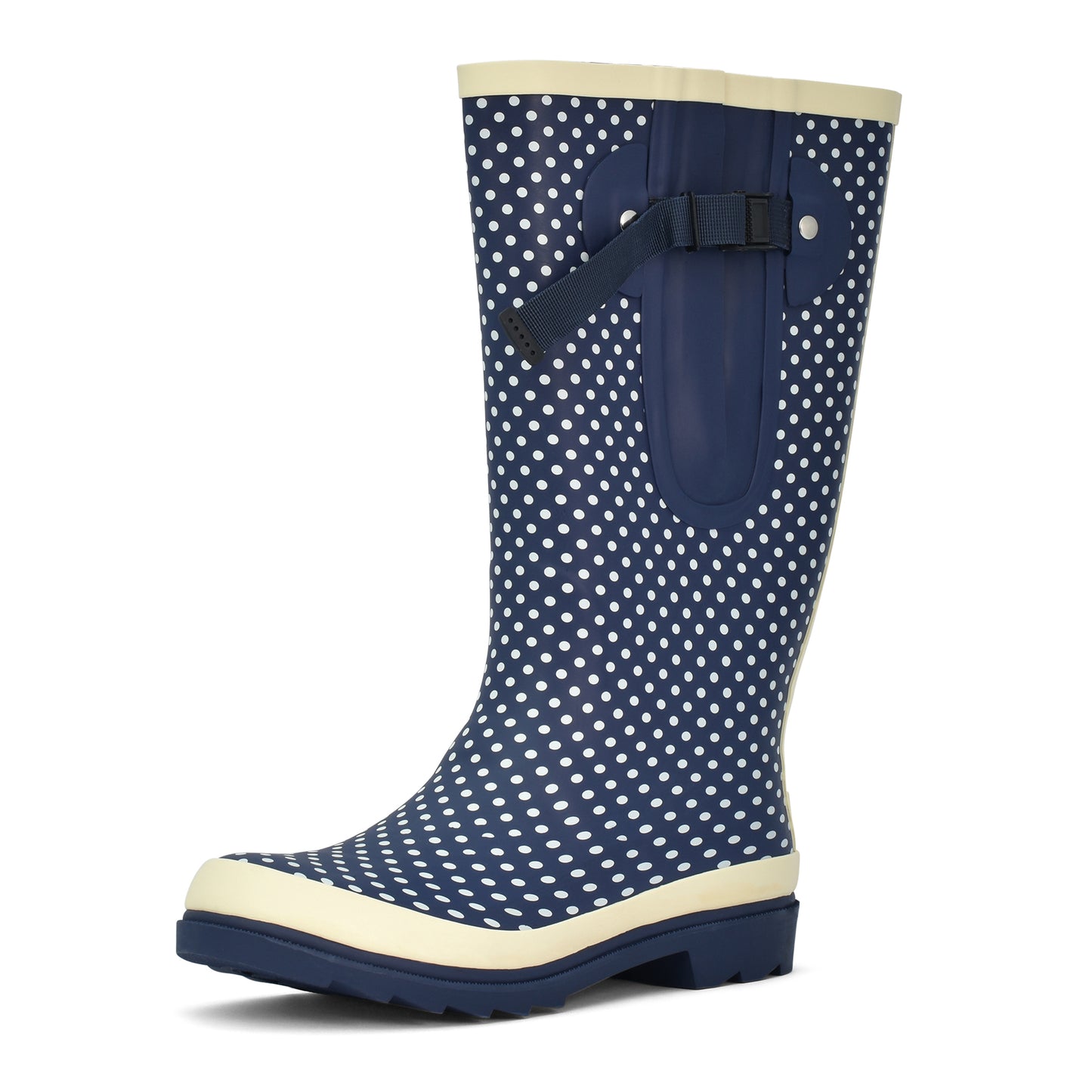 blue polka dot wellies