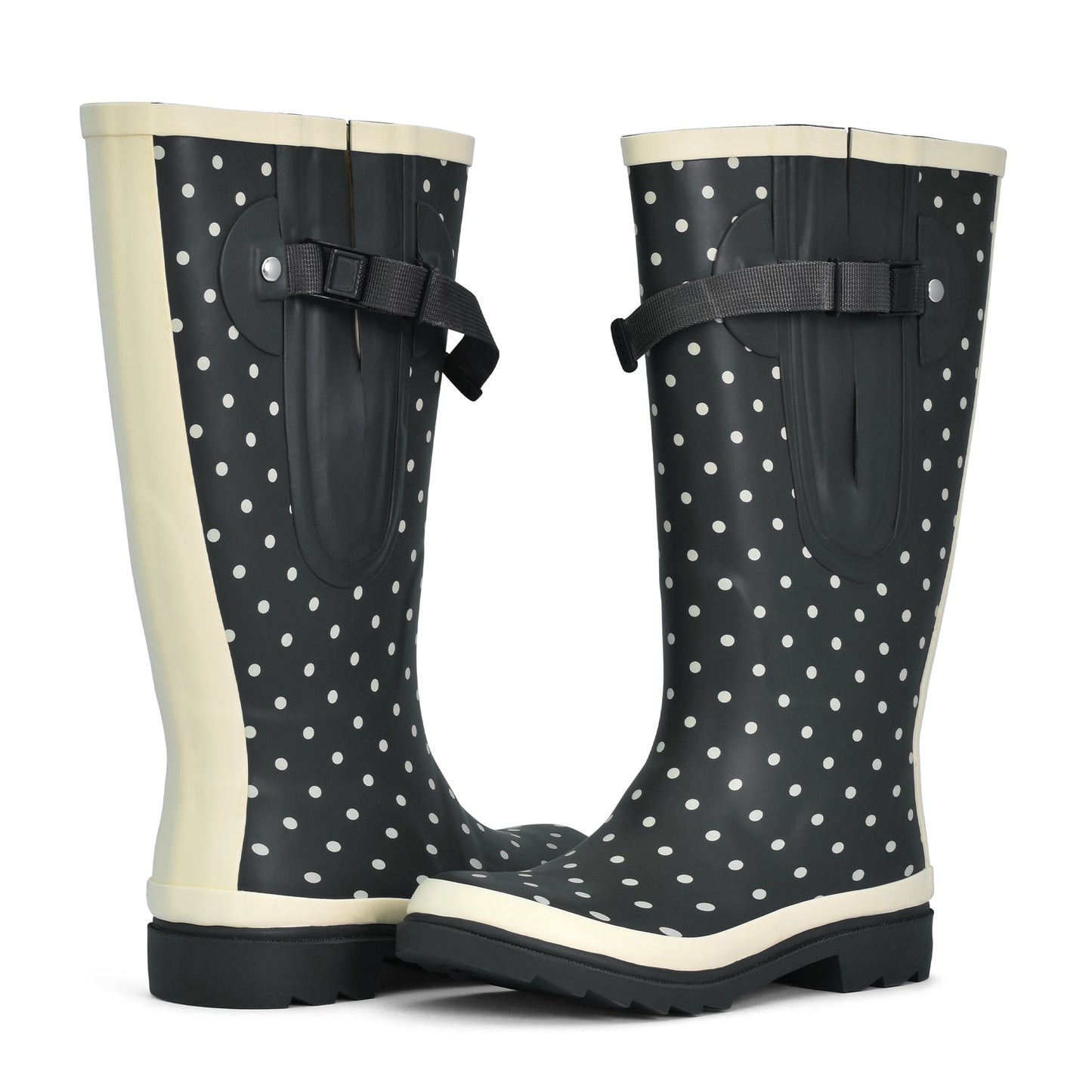 grey wide calf wellies with spots